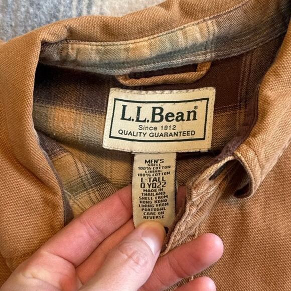 Vintage Men’s L.L. Bean Canvas Plaid Lined Shirt Jacket Size Large Tall Brown - Picture 5 of 10